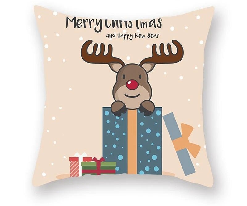 Skorter | Christmas Cushion Cover – Festive Santa & Elk Design for Holiday Decor & Perfect New Year Gift