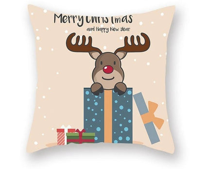 Skorter | Christmas Cushion Cover – Festive Santa & Elk Design for Holiday Decor & Perfect New Year Gift