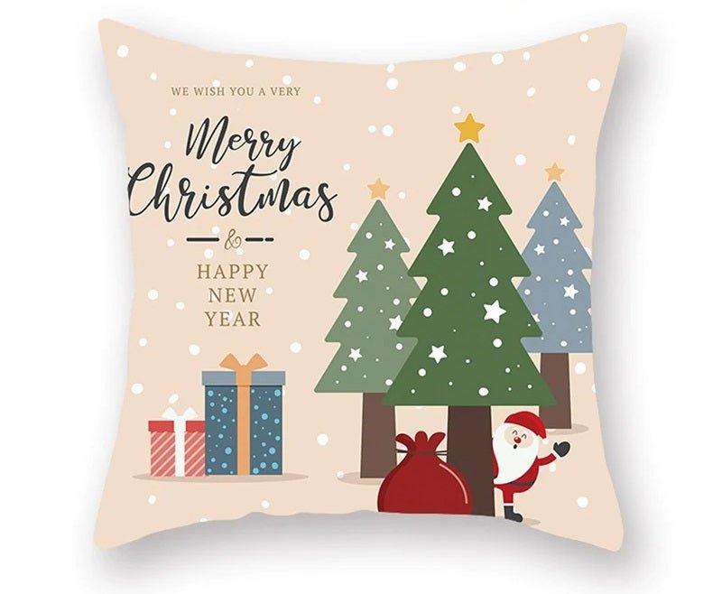 Skorter | Christmas Cushion Cover – Festive Santa & Elk Design for Holiday Decor & Perfect New Year Gift