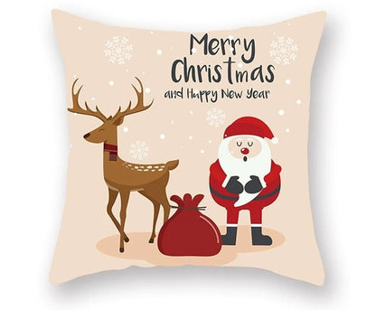 Skorter | Christmas Cushion Cover – Festive Santa & Elk Design for Holiday Decor & Perfect New Year Gift