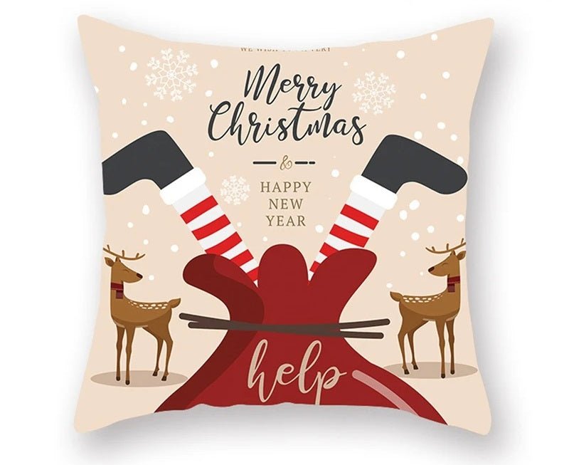 Skorter | Christmas Cushion Cover – Festive Santa & Elk Design for Holiday Decor & Perfect New Year Gift