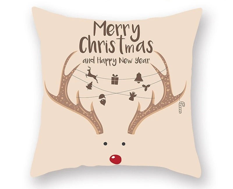 Skorter | Christmas Cushion Cover – Festive Santa & Elk Design for Holiday Decor & Perfect New Year Gift