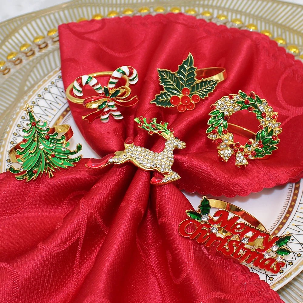 Skorter | Christmas Napkin Rings – Sparkling Deer & Tree Wreath Holders for Festive Weddings & Holiday Table Decor
