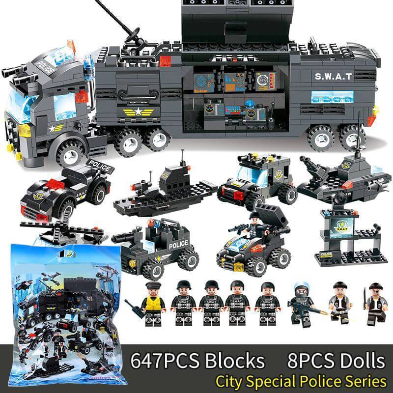 Skorter | 8 IN 1 City Police Truck Station Building Block Series SWAT Toy Gift For Kids