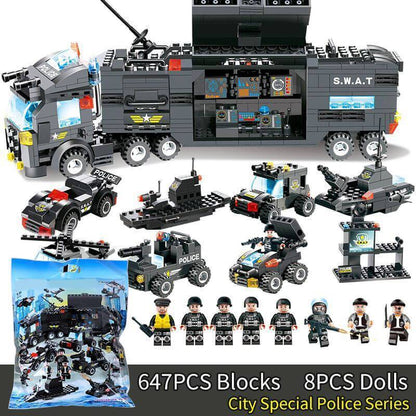 Skorter | 8 IN 1 City Police Truck Station Building Block Series SWAT Toy Gift For Kids