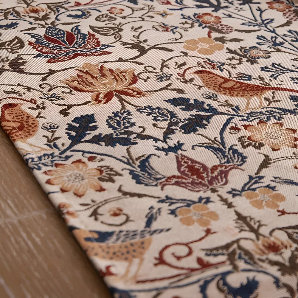 Skorter | EVERBLOOM LINENS – Elegant Table Runner with Floral & Bird Jacquard Design
