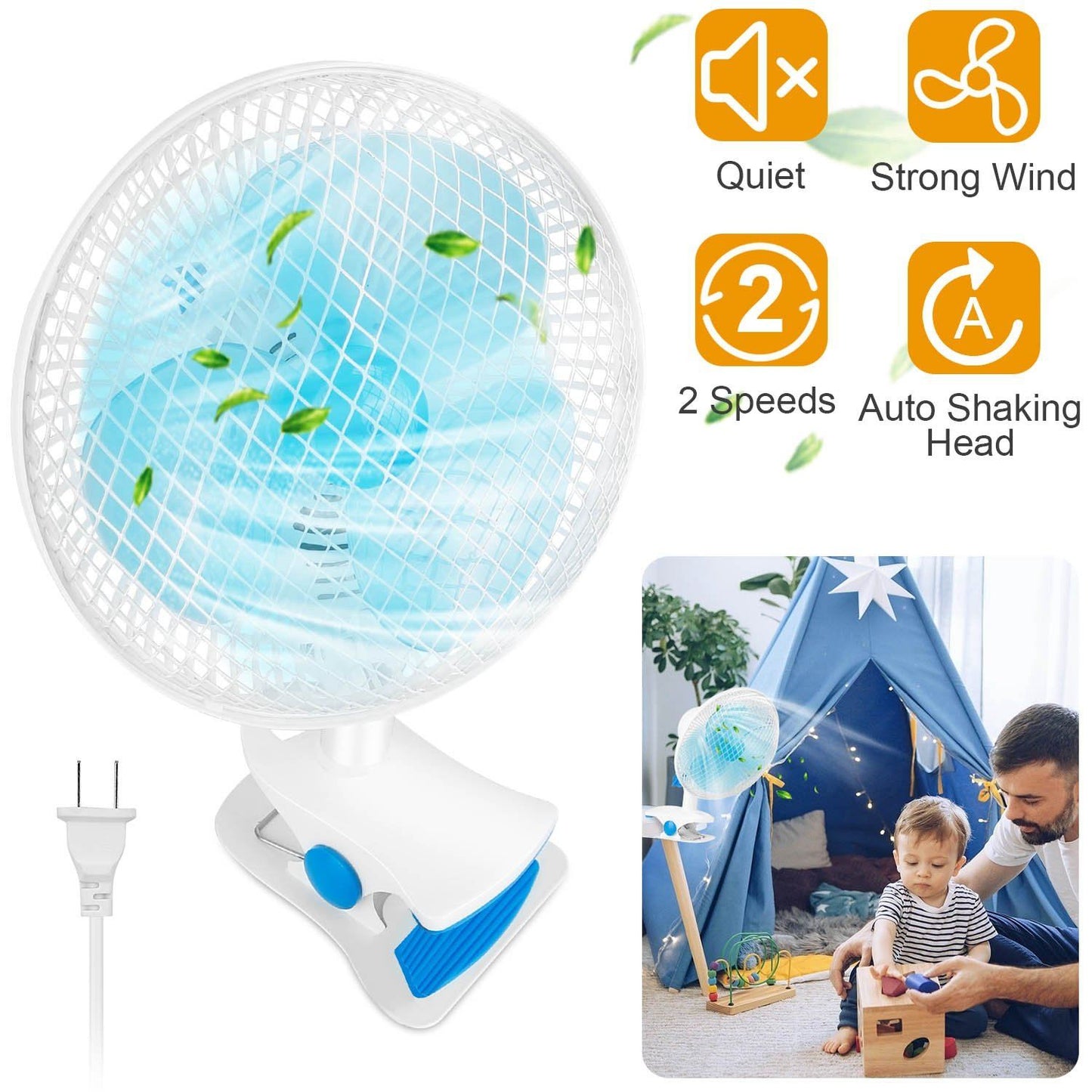 Skorter | Clip-On 2 Speeds Silent Clamp Fan