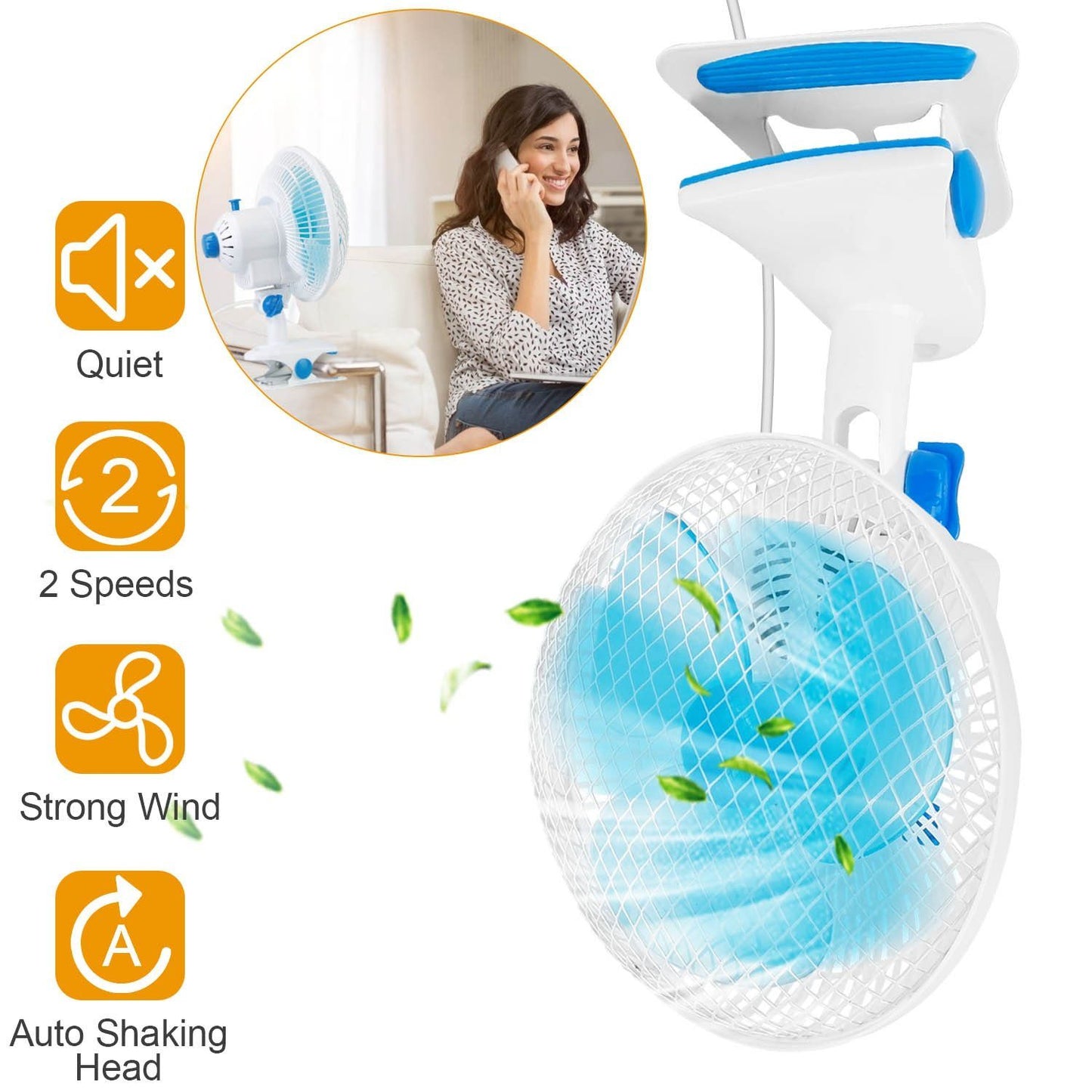 Skorter | Clip-On 2 Speeds Silent Clamp Fan