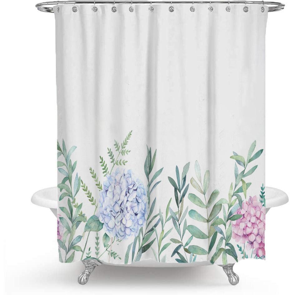 Skorter | Colorful Floral Print Polyester Shower Curtain with Nordic Green Leaf Design
