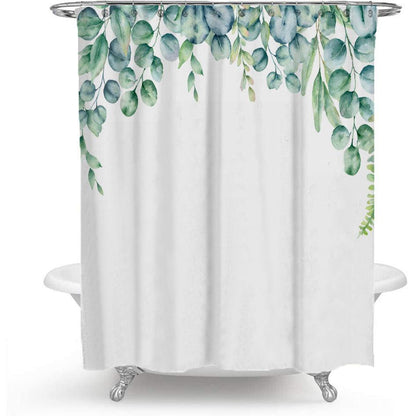 Skorter | Colorful Floral Print Polyester Shower Curtain with Nordic Green Leaf Design