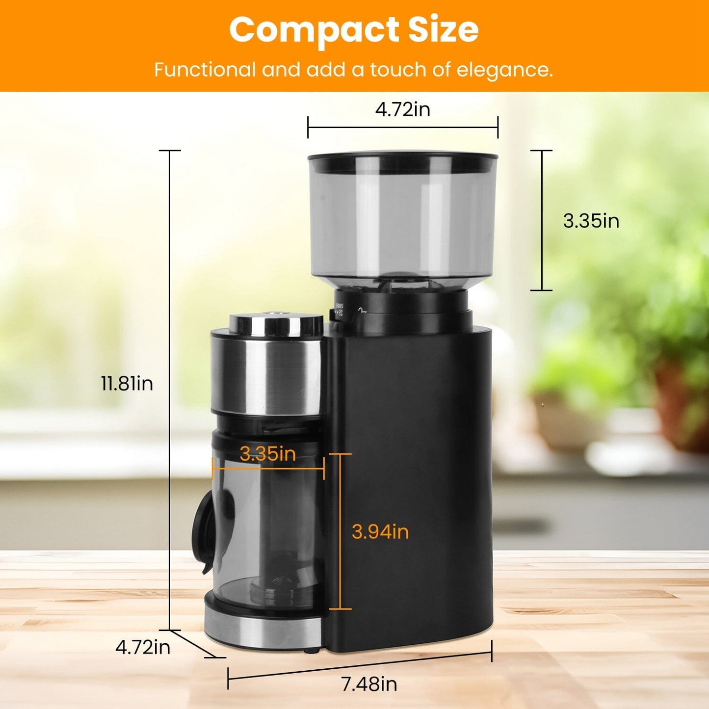 Skorter | Conical Drill Coffee Bean Electric Grinder with 25 Grind Settings