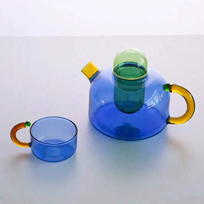 Skorter | Colorful Glass Teapot Set with Contrast Accents – Heat Resistant & Stylish