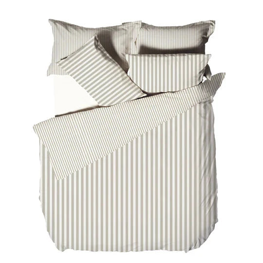 Skorter | Coralia Neutral Striped 100% Cotton Duvet Set