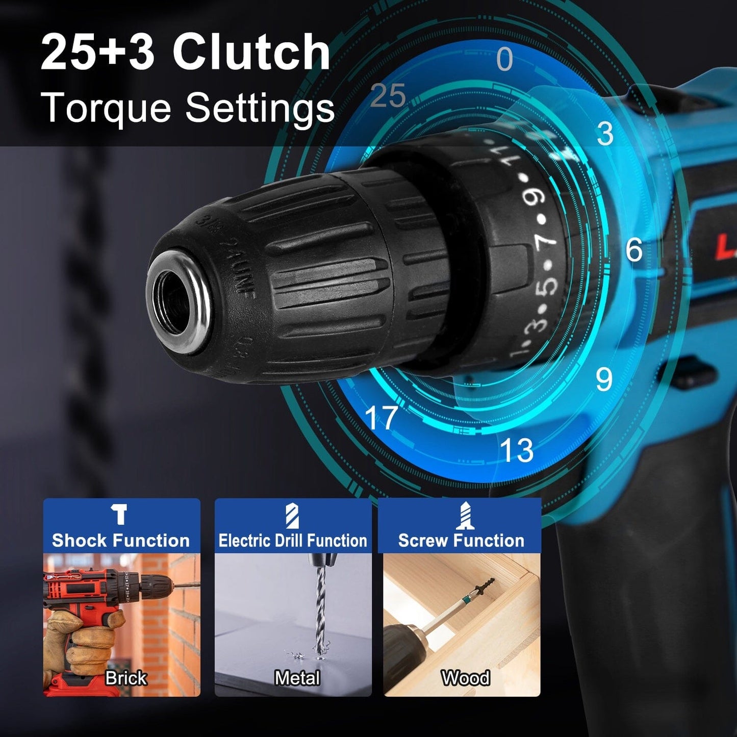 Skorter | Brushless Drill Set with 2 Pieces 8V Batteries and Charger 2 Variable Speeds 3/8In Tool-less Chuck