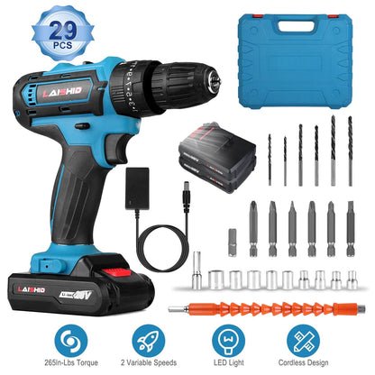 Skorter | Brushless Drill Set with 2 Pieces 8V Batteries and Charger 2 Variable Speeds 3/8In Tool-less Chuck