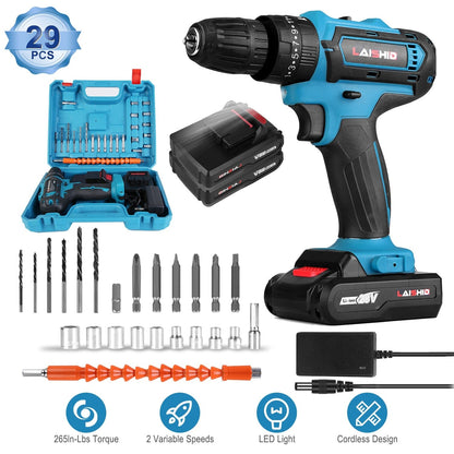 Skorter | Brushless Drill Set with 2 Pieces 8V Batteries and Charger 2 Variable Speeds 3/8In Tool-less Chuck