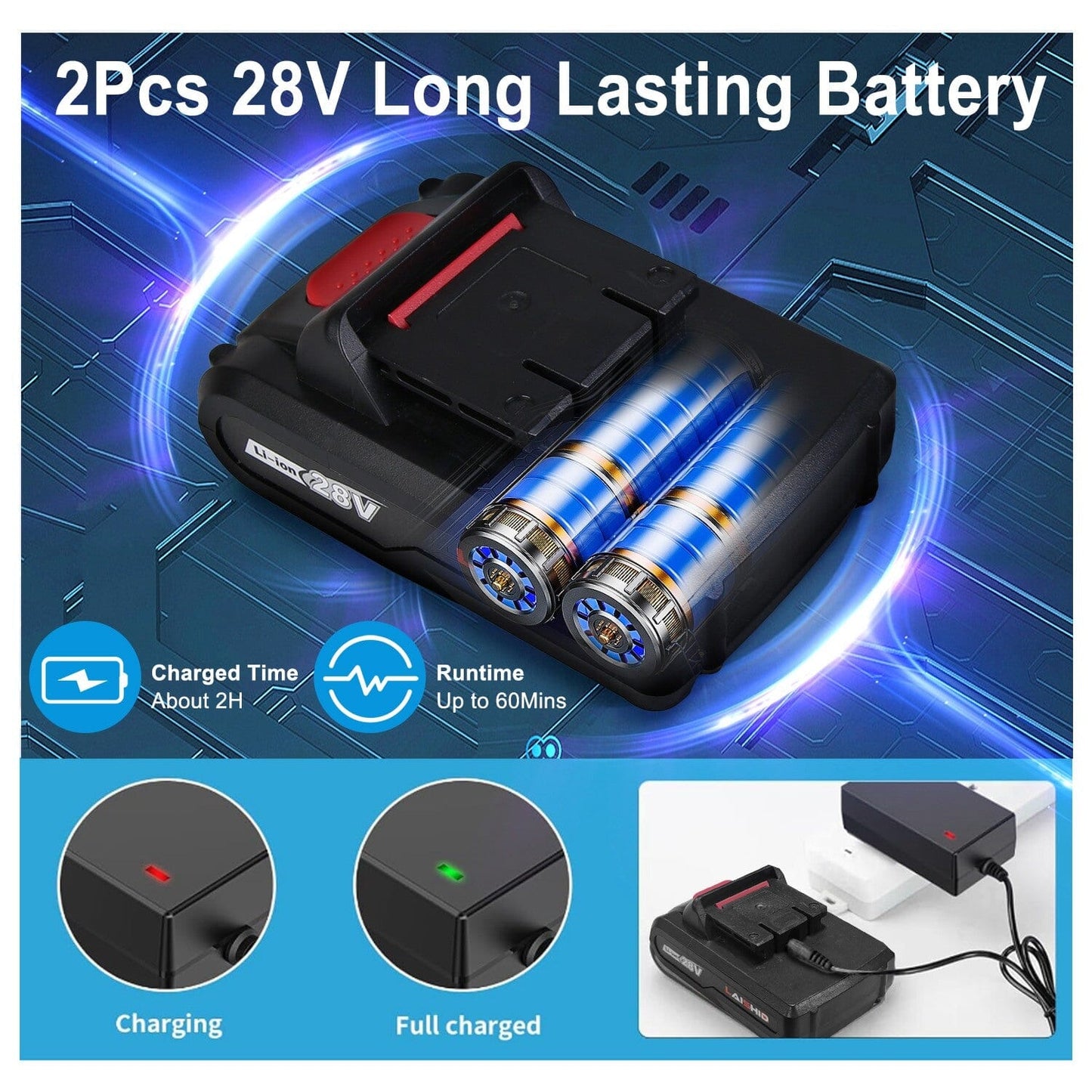 Skorter | Brushless Drill Set with 2 Pieces 8V Batteries and Charger 2 Variable Speeds 3/8In Tool-less Chuck