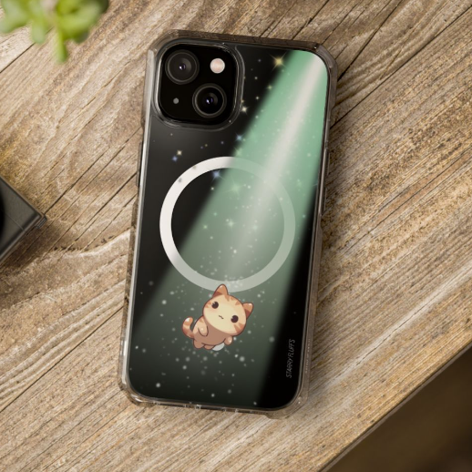 Skorter | Fluff's - Cosmo the Cat Beaming in Space Magnetic Clear Case for iPhone Series