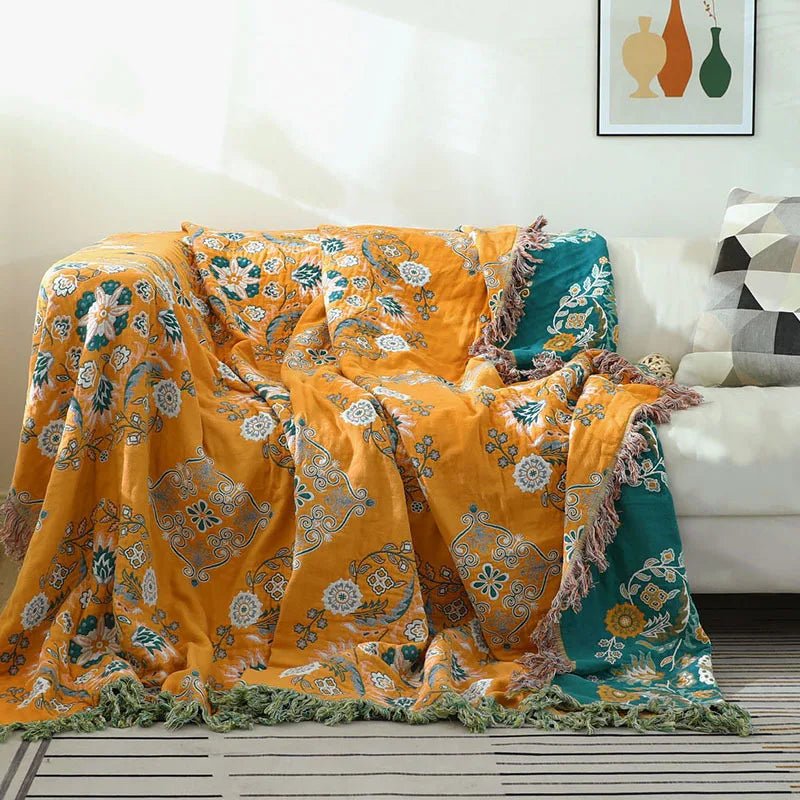 Skorter | COZY LUXE COTTON BLANKET – Elegant Boho Jacquard Sofa Throw & Bedspread