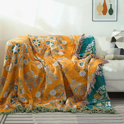 Skorter | COZY LUXE COTTON BLANKET – Elegant Boho Jacquard Sofa Throw & Bedspread