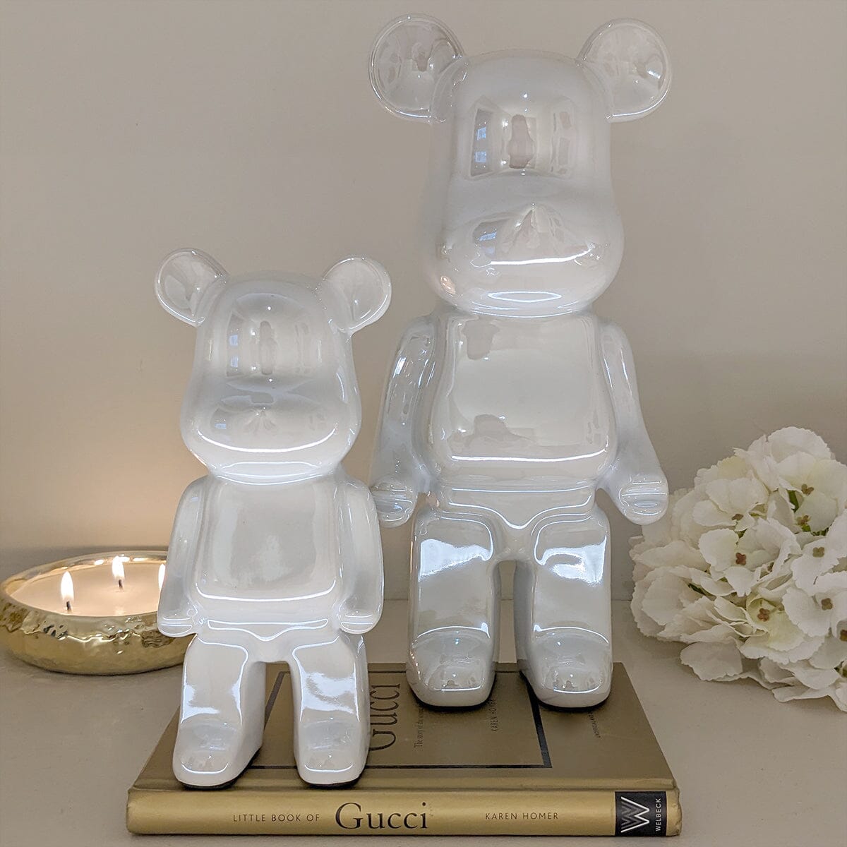 Skorter | Cream Pearl-like Standing Bear Ornament - Set of 2