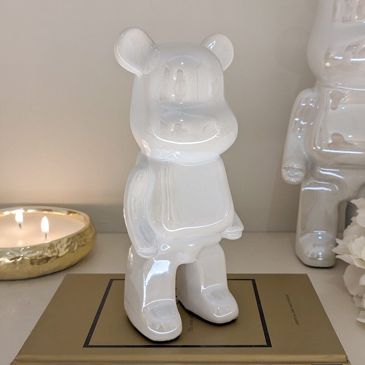 Skorter | Cream Pearl-like Standing Bear Ornament - Set of 2