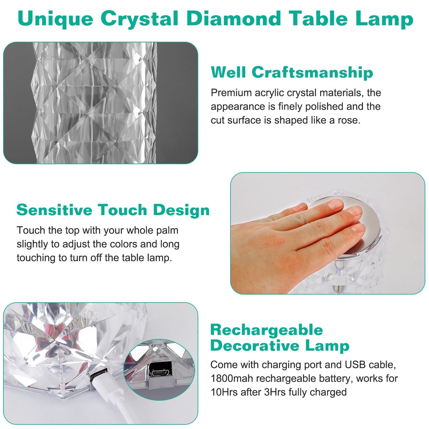 Skorter | Crystal Diamond Rose Table Lamp