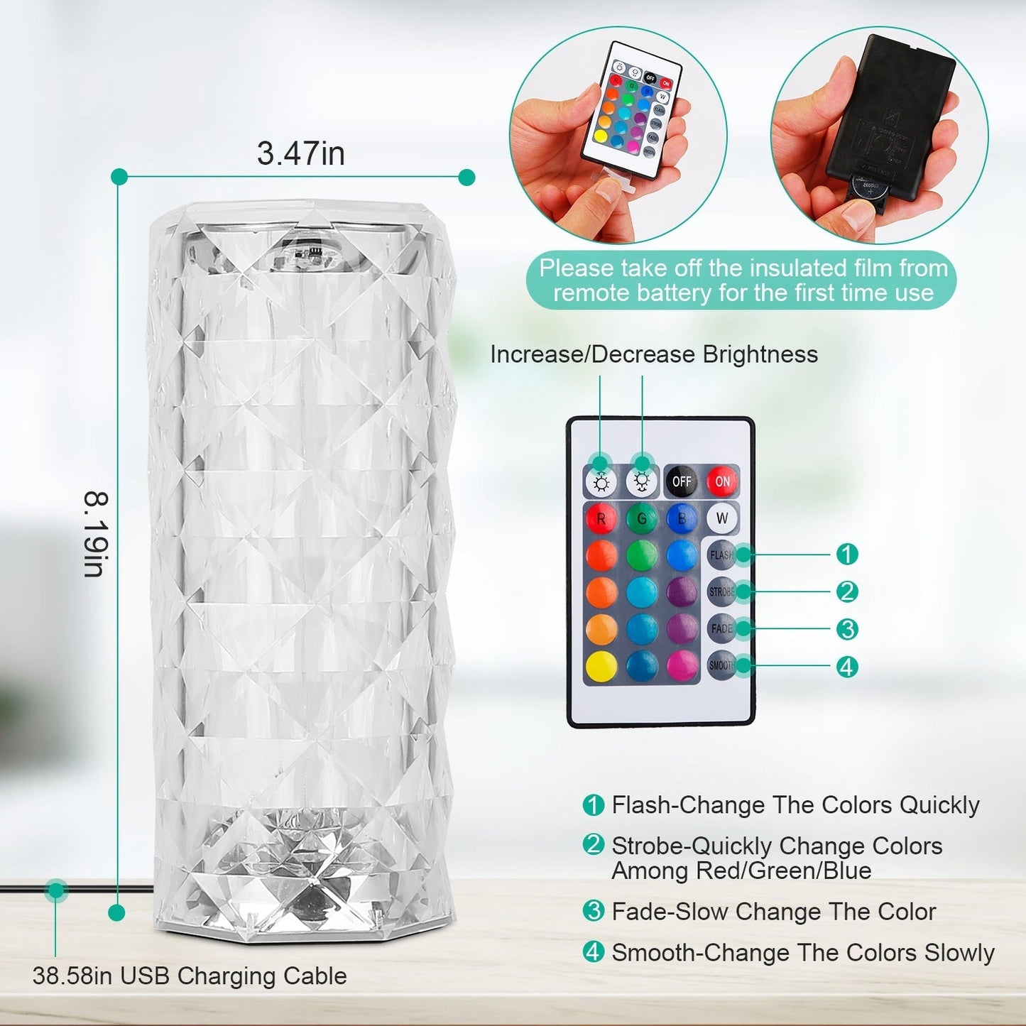Skorter | Crystal Diamond Rose Table Lamp