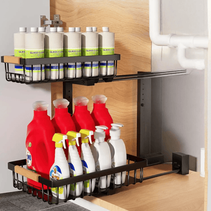 Skorter | Curcura – Heavy-Duty Adjustable Steel Under Sink Organizer for Kitchen & Bathroom