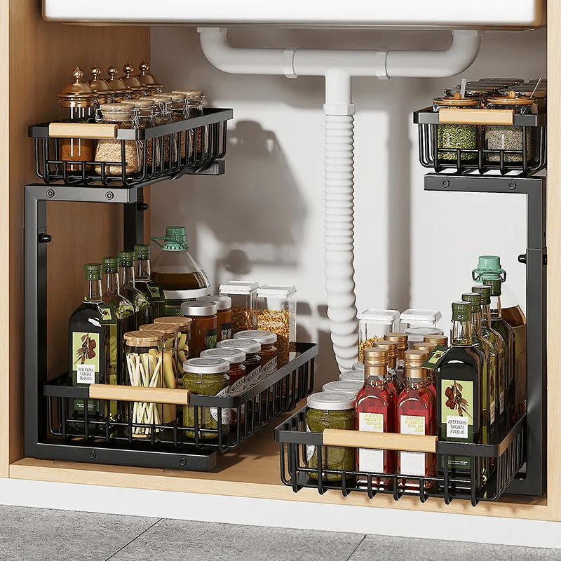 Skorter | Curcura – Heavy-Duty Adjustable Steel Under Sink Organizer for Kitchen & Bathroom