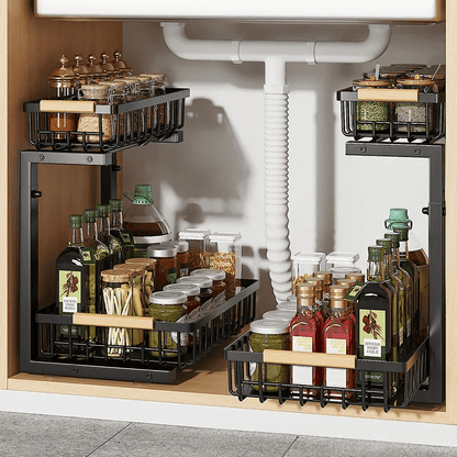 Skorter | Curcura – Heavy-Duty Adjustable Steel Under Sink Organizer for Kitchen & Bathroom