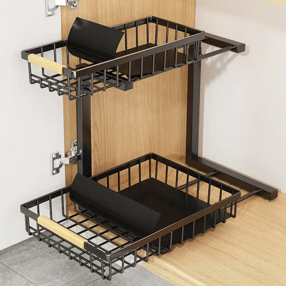 Skorter | Curcura – Heavy-Duty Adjustable Steel Under Sink Organizer for Kitchen & Bathroom