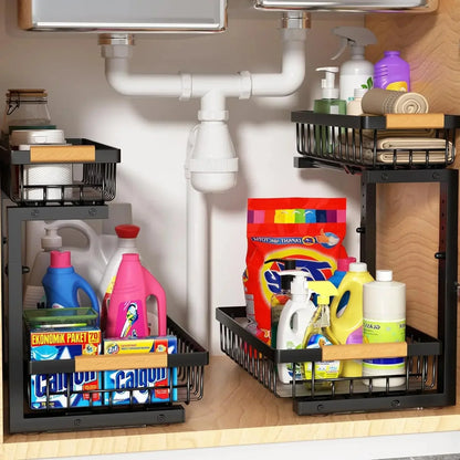 Skorter | Curcura – Heavy-Duty Adjustable Steel Under Sink Organizer for Kitchen & Bathroom