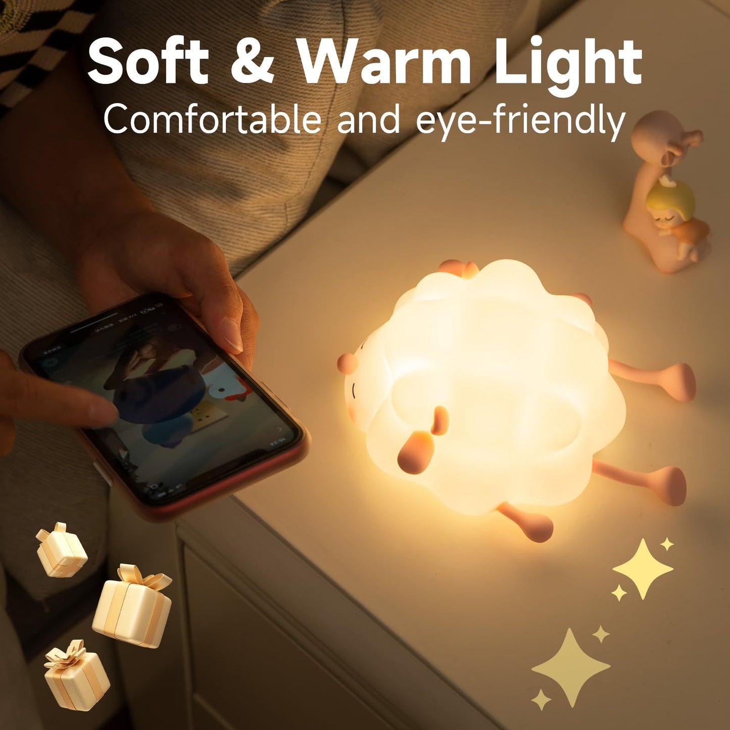 Cute Silicone Night Lamp Cast Sheep Cartoon Bedroom Lamp For Children's Room Decor Rechargeable Timing Dimming Sleep Night Light - SKØRTER