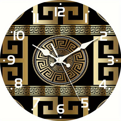 Skorter | Silent Non-Ticking Wooden Wall Clock - Greek Key Design, Quartz Mechanism