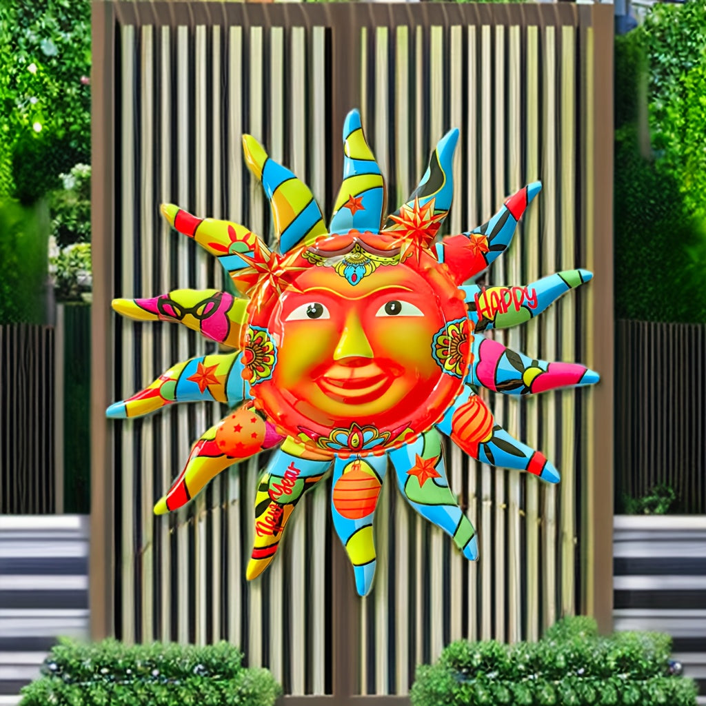 Skorter | 2024 Large Happy New Year Sun Face Iron Wall Art - Outdoor & Indoor Decor, Circular Design, Indoor Space Decoration, Eid Al-Adha Mubarak Gift - Durable, Weather Resistant, Easy to Hang