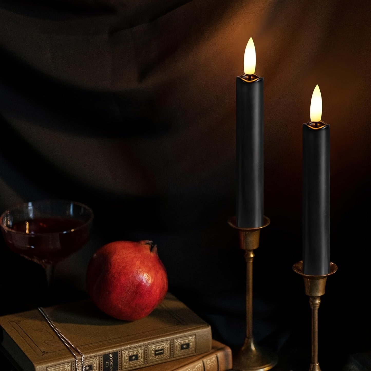 Skorter | 6pcs Flameless Flickering Candles - LED Candles with Remote Control, Battery Operated, Warm Lights, Black Candle Holders