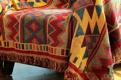 Skorter | Cotton woven blanket sofa towel knitted thick bohemian bedspread cover fleece blanket sofa blanket