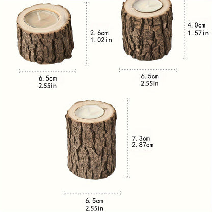 Skorter | 3-piece set rustic bark candle holders – wooden table decoration for Christmas and holidays