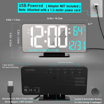 Skorter | Digitime - Digital LED Alarm Clock with Double Alarm and USB Power