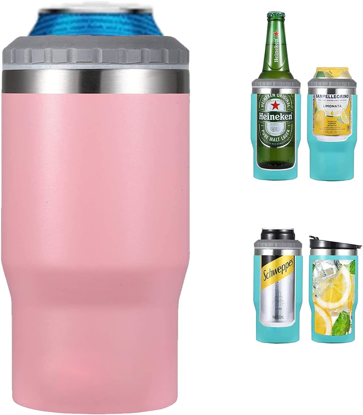 Skorter | 4 in 1 stainless steel can/bottle insulator, 14Oz two-way lid SUS insulated can cooler, beer bottle holder (Black)