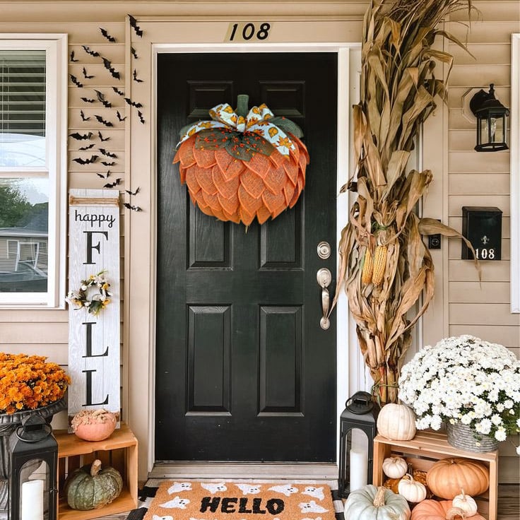 Skorter |  Farmhouse Pumpkin Wreath For Front Door