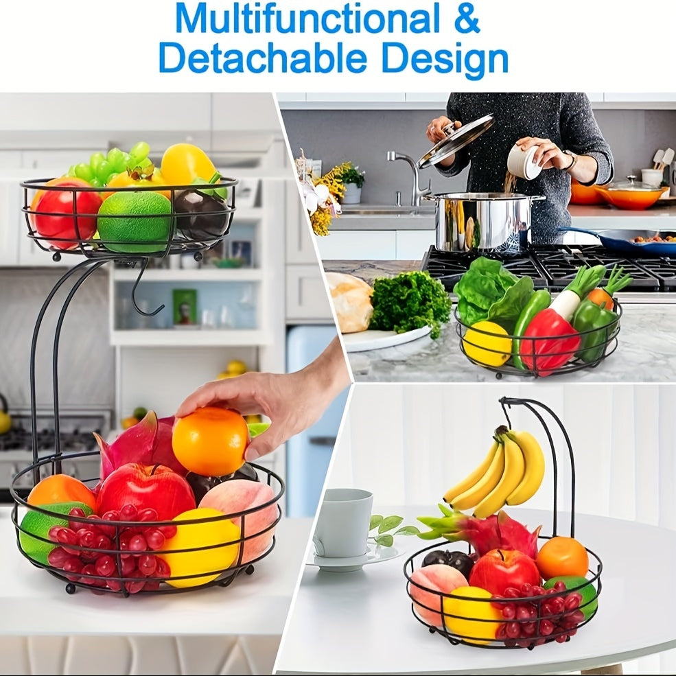 Skorter | 2-Layer Oval Fruit Basket with Banana Holder – Metal Kitchen Organizer