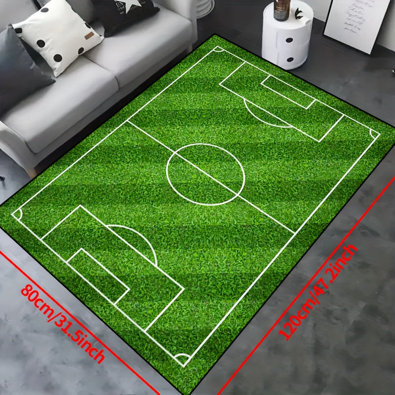 Skorter | Football Field Pattern Rug - Non-slip Washable Lounge Mat For Living Room, Bedroom, Garden or Game Room