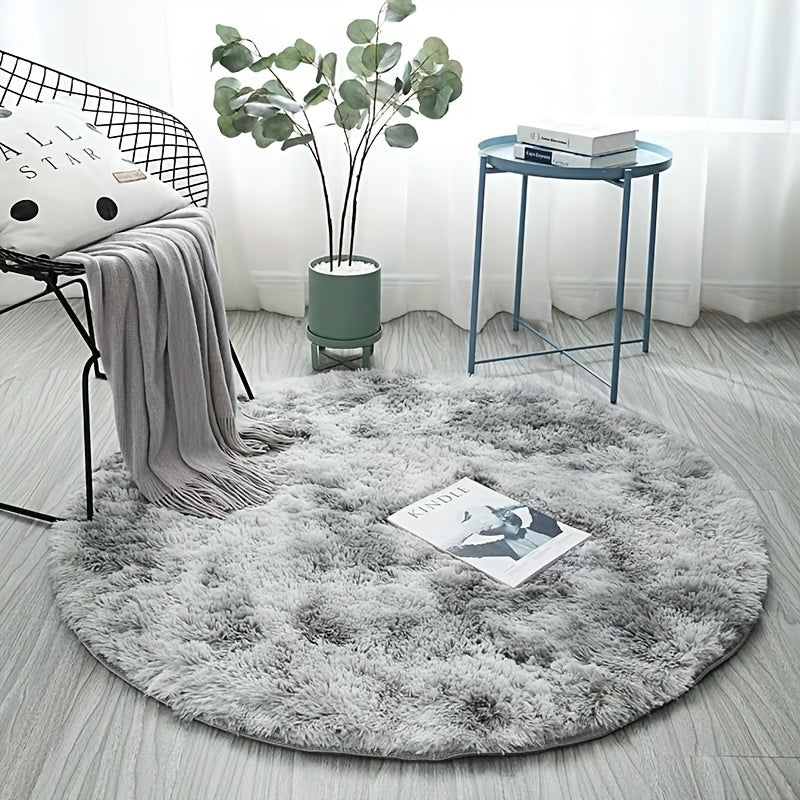 Skorter | 1pc Tie-dye Plushfiber Round Rug - Soft and Warm Decorative Mat for Living Room, Bedroom and Yoga