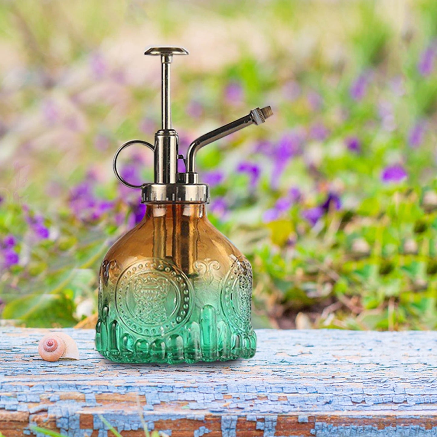 Skorter | Embossed glass bottle with metal nozzle – Plant sprayer for flower watering in vintage design