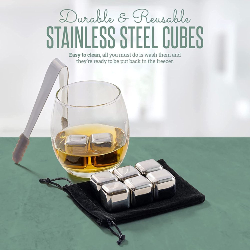 Skørter | Whisky Stein Set, Stainless Steel Cubes, Wooden Tray Box, Reusable Stones, Scotch, Wine