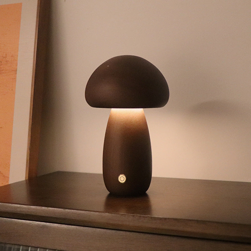 Skorter | LumoNight Wooden Mushroom Night Light – LED Bedside Lamp with Touch Control