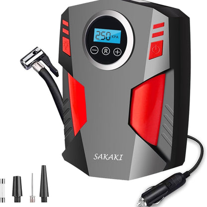Skorter | Portable tire pump with LED light and 3 nozzle adapters