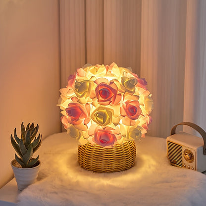 Skorter | FloraGlow - Art Deco USB Rose Table Lamp with Polished Base and Light Bulb